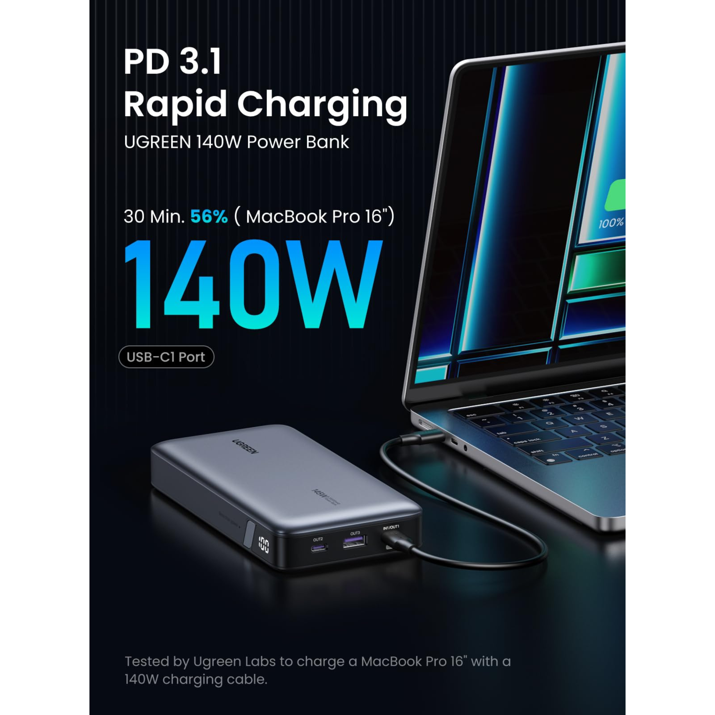 Power Bank Ugreen 145W 25000mAh 3 Port (90597A)