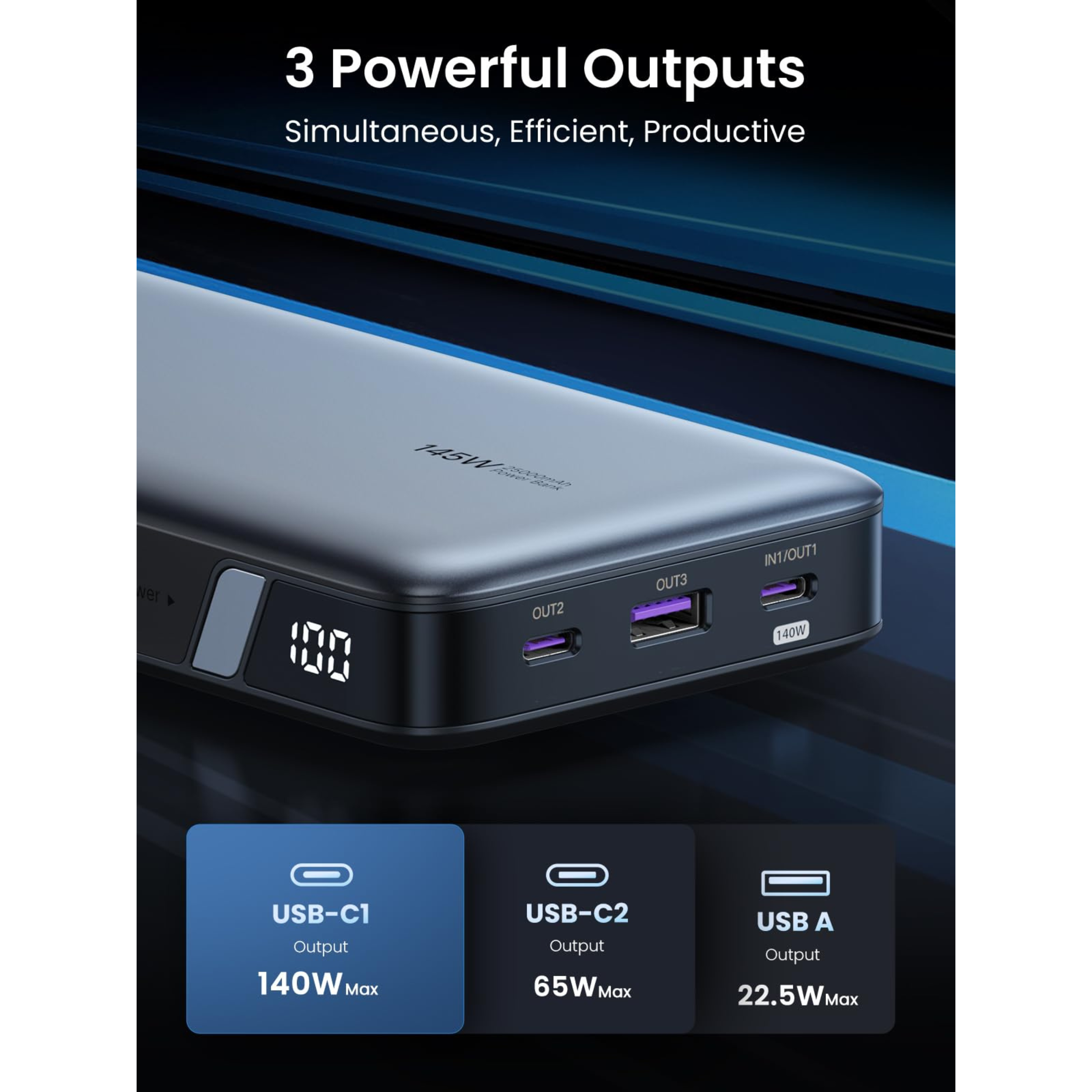 Power Bank Ugreen 145W 25000mAh 3 Port (90597A)