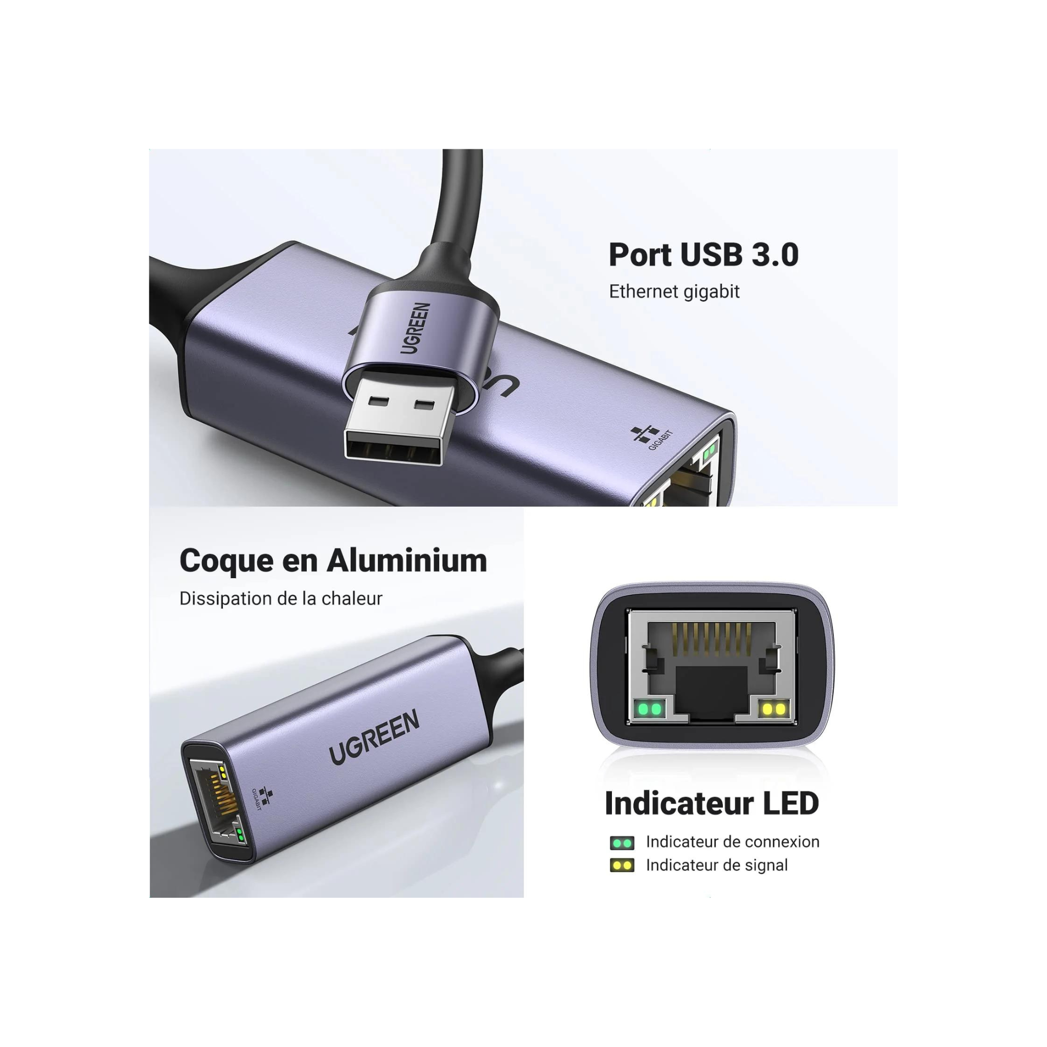 Adaptateur Ugreen USB 3.0 vers RJ45 Gigabit (50922)